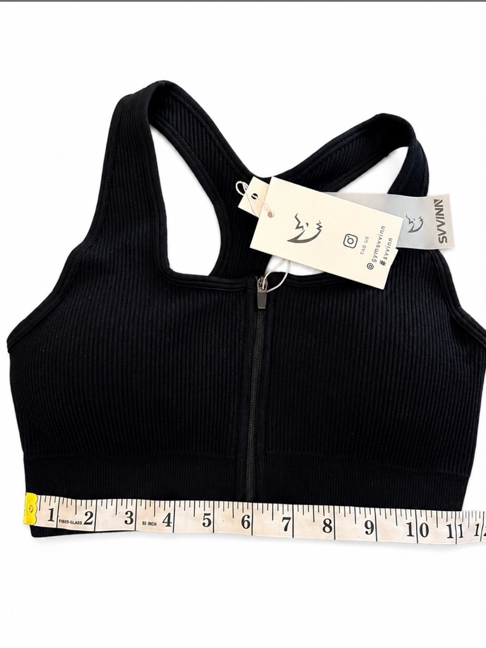 SVVINN Black Ribbed Zip Front Racerback Sports Bra NWT - Picture 3 of 4